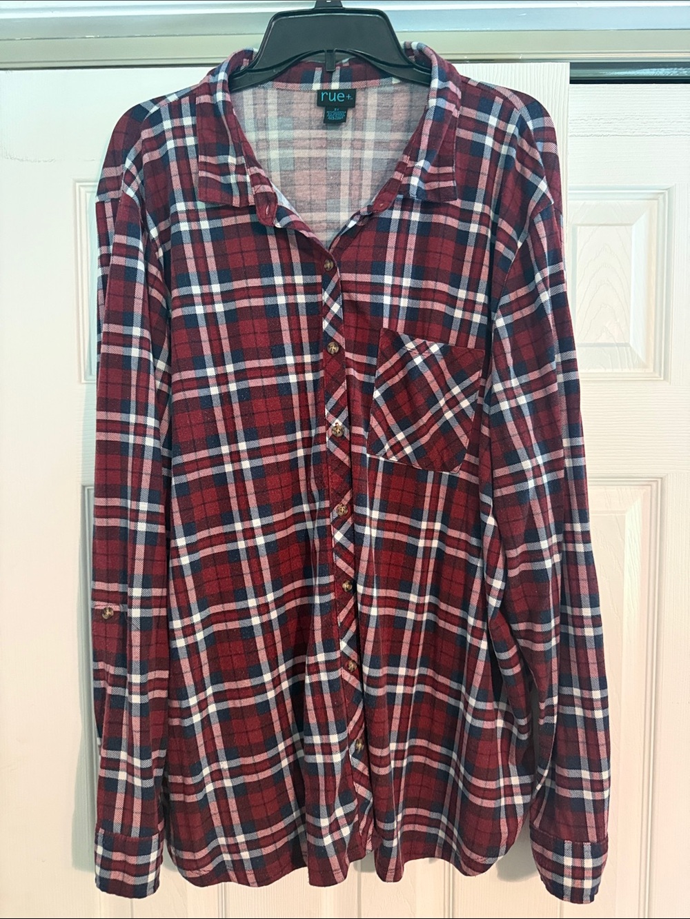 Rue21 Red White and Navy Plaid Button-Down Shirt